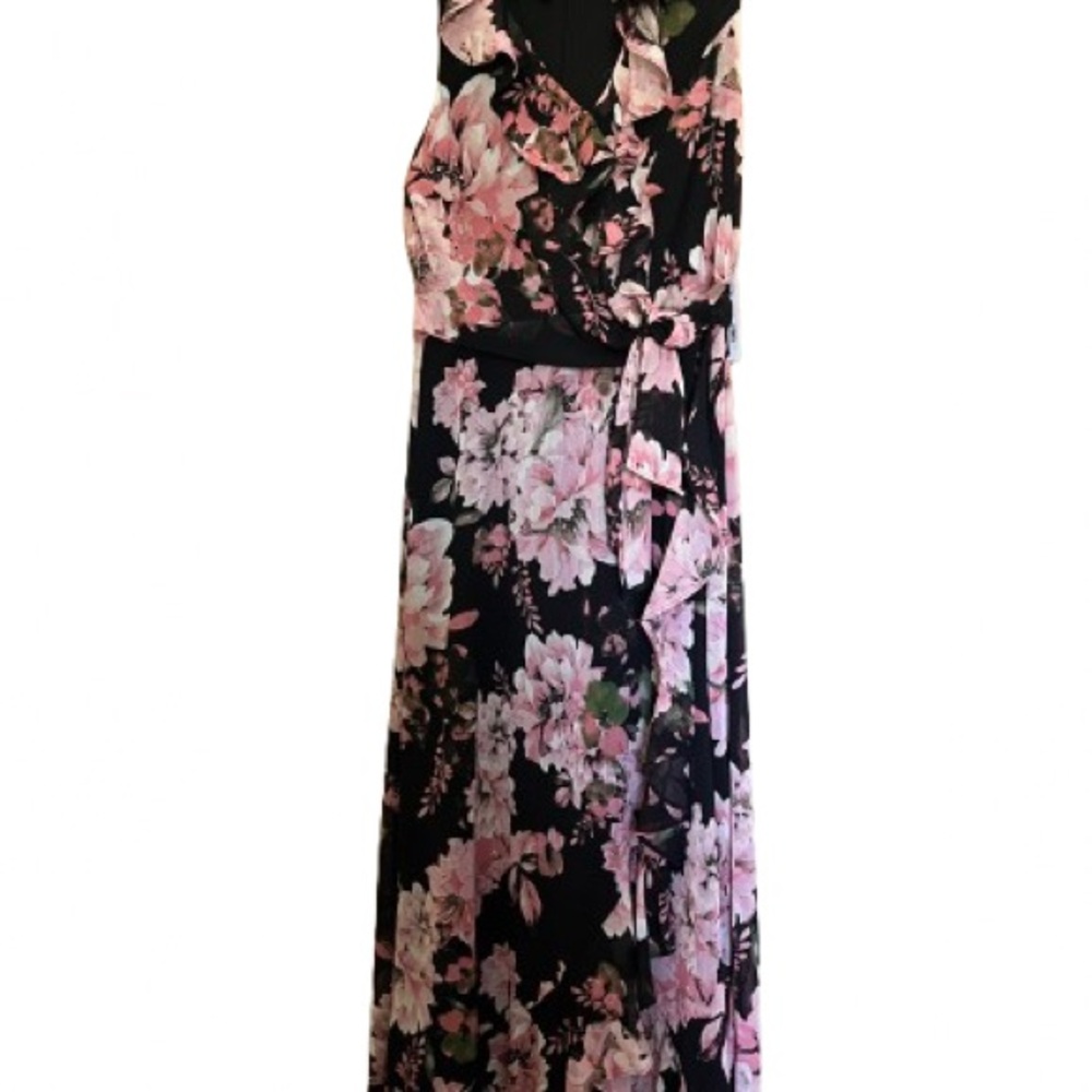 London Times Black and Pink Halter Maxi Dress